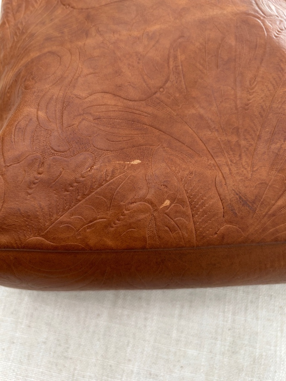 Margot Crossbody Bag Embossed Floral Leather in Cognac Brown - Picture 15 of 16